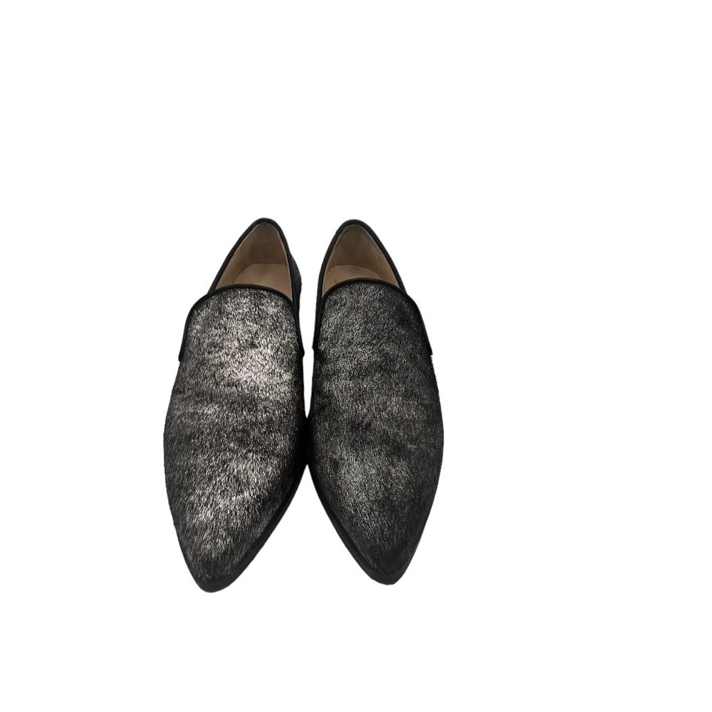 Jon Josef Women's Size 7.5 Gray Silver Haircalf Leather Flat Loafers Gently Worn